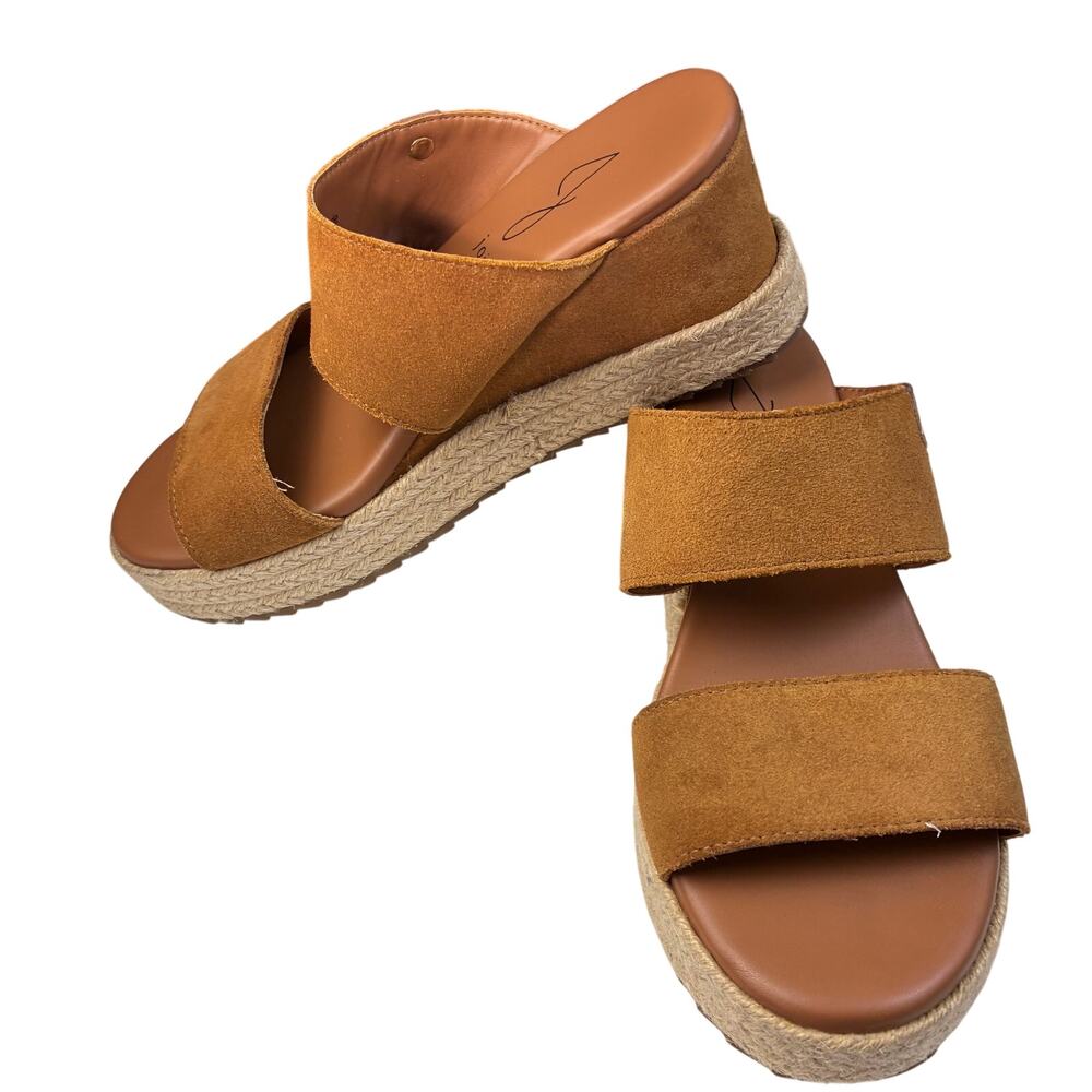 Jodie Suede Leather Wedge Espadrille Slip On Sandals Women’s Measured Sz 8 Camel